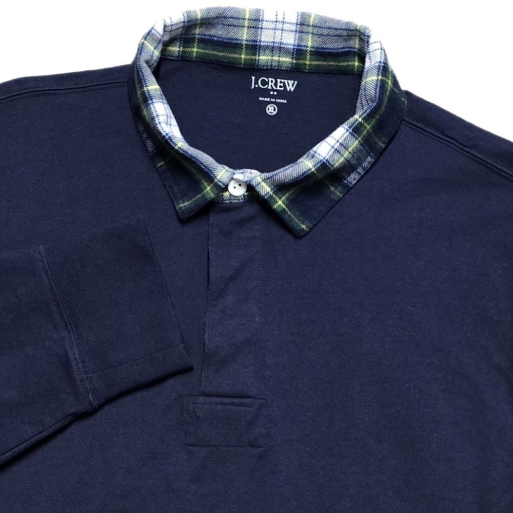 J Crew Rugby Shirt Navy Alpine Flannel Collar Mens XL Long Sleeve EUC